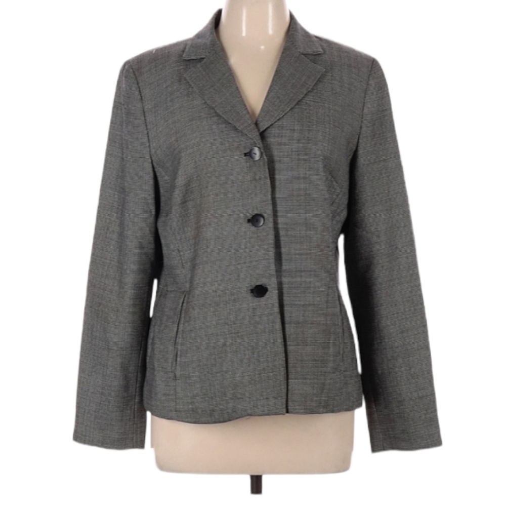 Pendleton Virgin Wool Blazer Size 12 Gray 3 Button Front Slip Pockets Classic